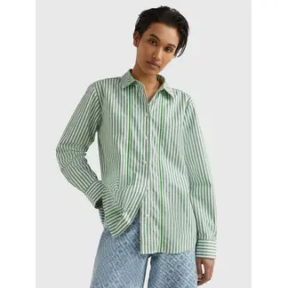 TOMMY HILFIGER - Camisa A Rayas De Corte Regular Mujer Verde