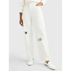 TOMMY HILFIGER - Jeans De Corte Amplio Balloon Y Talle Alto Mujer Blanco