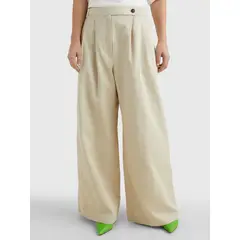 TOMMY HILFIGER - Pantalón De Pernera Ancha Con Pinzas Mujer Beige