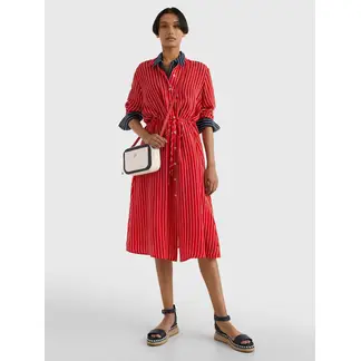 TOMMY HILFIGER - Vestido Camisero Midi De Rayas Mujer Rojo