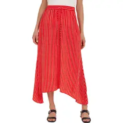 TOMMY HILFIGER - Falda Midi Con Diseño De Rayas Mujer Rojo