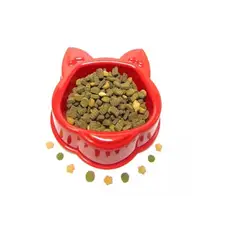 HALLY PET - Comedero Bebedero Plástico Cara De Gato Rojo.