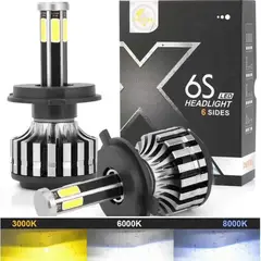 LEDMAX - Dos bombillos led h4 tricolor a eleccion 6 caras 20000lumens