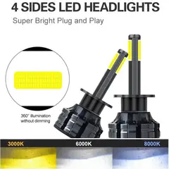 GENERICO - Par bombillos led h1 luces carro 4 caras 20000 lumens