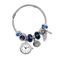 DAYOSHOP - Reloj Mujer Dama Pulsera Acero Atrapasueños Azul Estuche