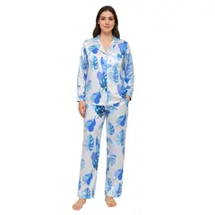 ROMANELLA - Pijama Elegante Seda Satén Azul