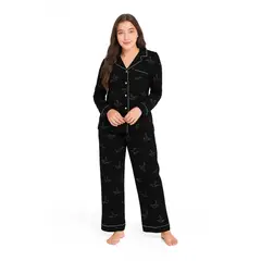 ROMANELLA - Pijama Elegante Seda Satén Negra