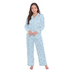 ROMANELLA - Pijama Elegante Seda Satén colibri azul