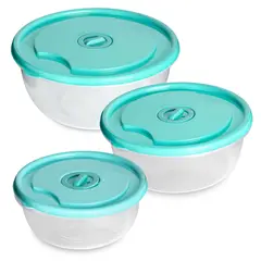 CHEF MASTER - Juego 3 Recipientes plásticos con tapa organizadores cocina Aguamarina.