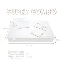 ALOHA BABY - Combo Colchon 6 Piezas Cuna Bebe 130X60x15