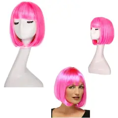 MIELTECH - Peluca corta bob color halloween cabello sintético - fucsia