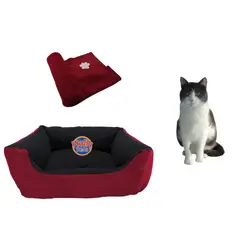 HALLY PET - Cama Mediana Imp Mascota y Cobija Térmica Mediana Vinotinto.