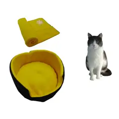 HALLY PET - Cama gato pequeña y cobija térmica mediana Amarillo.