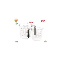 HOME & YOU - Taza medidora de vidrio de 1000ml con mango jarra set x2