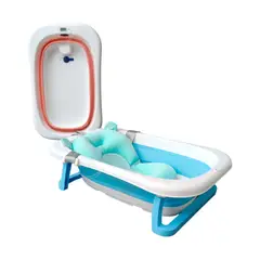 INDUHOGAR - Bañera tina para bebe plegable con termometro mas cojín azul
