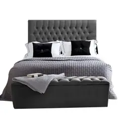 EKONOMODO COLOMBIA - Base cama con Espaldar Doble + Puff en pino Paris Gris Plomo 140x190