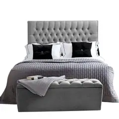 EKONOMODO COLOMBIA - Base cama con Espaldar Doble + Puff en pino Paris Gris Perla 140x190