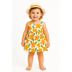 LUSOLSI - Vestido Infantil con Sombrero Diseño Colorido y Fresco