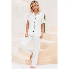 PROVOCAME - Pijama Conjunto Pantalon satín Marfil 12033 - Caqui