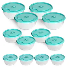CHEF MASTER - Juego 12 Recipientes plásticos con tapa organizadores cocina Aguamarina.