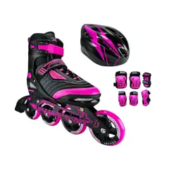 CHICAGO - Combo Patines Best Con Protecciones M 35 Ajustables a 38 Fucsia