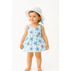 LUSOLSI - Vestido Niña Con Diseño Floral + Pava Muy Chic