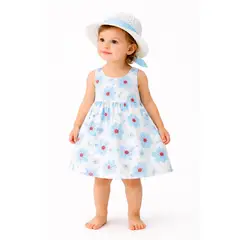 LUSOLSI - Vestido Niña Con Diseño Floral + Pava Muy Chic