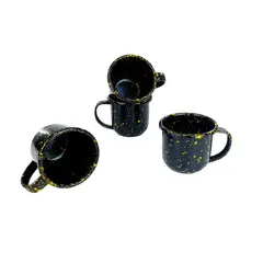 MACUIRA - Set 4 Mugs en Peltre 330ml Pietra Negro Chispas Amarillas