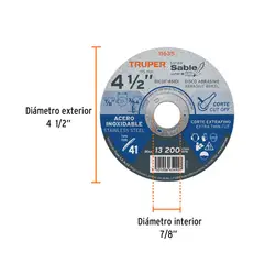 TRUPER - Disco Corte Acero Inoxidable 4-1/2' Tipo 1 11635