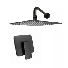 GENERICO - Kit Ducha Cuadrada De 20cm Monocontrol Cuadrado Negro Mate Crest.