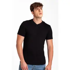 DIANE & GEORDI - Camiseta cuello V acanalada (2682) - Negro