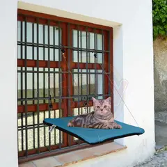 HALLY PET - Cama O Hamaca Gatos Para Ventanas Con Reja Celeste.