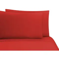 GENERICO - Sabana ajustable y 2 fundas cama doble rojo 35 cms