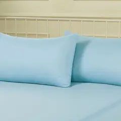 GENERICO - Sabana ajustable y 2 fundas cama doble azul claro 35 cms