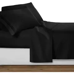 GENERICO - Sabana ajustable y 2 fundas cama semidoble negro 35 cms