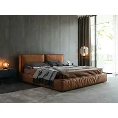 22 GRADOS DECORACION - Cama Queen Leather cuero legítimo color miel oscuro