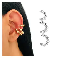 ACCESORIOS DE EVA - Arete Ear Cuff Simulador Esferas Plateadas
