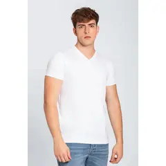 DIANE & GEORDI - Camiseta cuello V unicolor de algodón peinado premium 4901 - Blanco_.