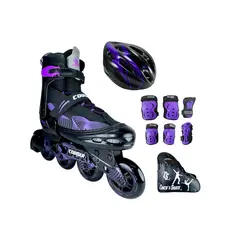 COUGAR - Combo Patines MZS833LG Con Protecciones M 34 Ajustables a 37 Morado
