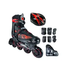 COUGAR - Combo Patines MZS833LG Con Protecciones M 34 Ajustables a 37 Rojo