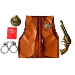 GENERICO - Set Vaquero Disfraz Pistola Esposas Pañoleta Chaleco