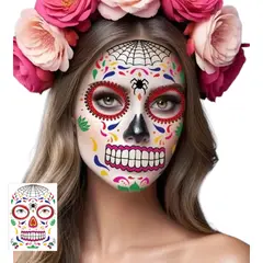 FRIOLENTA - Tatuaje Temporal Maquillaje Catrina Halloween disfraz Telaraña