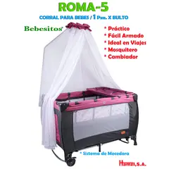 BEBESITOS - Cuna Corral Mecedora Con Toldillo Y Cambiador Roma Púrpura