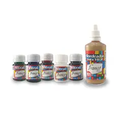 FRANCO ARTE - Kit Pintura Vitral X 5 Unds + Bordeador Oro 60ml