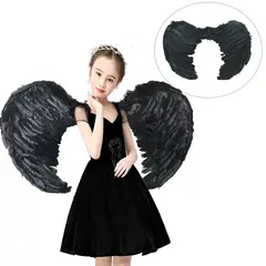 GENERICO - Alas Negras Plumas Disfraz Niño Adulto Angel 60x45cm