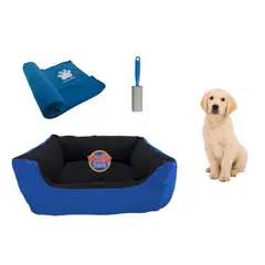 HALLY PET - Cama Mediana Impermeable y Cobija Mediana y Quitamotas