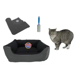 HALLY PET - Cama Mediana Impermeable y Cobija Mediana y Quitamotas