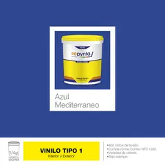 REPYNTA - VINILO TIPO 1 BASE AGUA AZUL MEDITERRANEO CUARTO GALON
