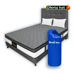DORMILANDIA - Colchon Gris Doble Resortado Dublin Enrollado+Base Cama+Cabecero+Almohadas