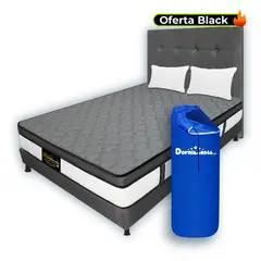 DORMILANDIA - Colchon Gris Doble Resortado Dublin Enrollado+Base Cama+Cabecero+Almohadas
